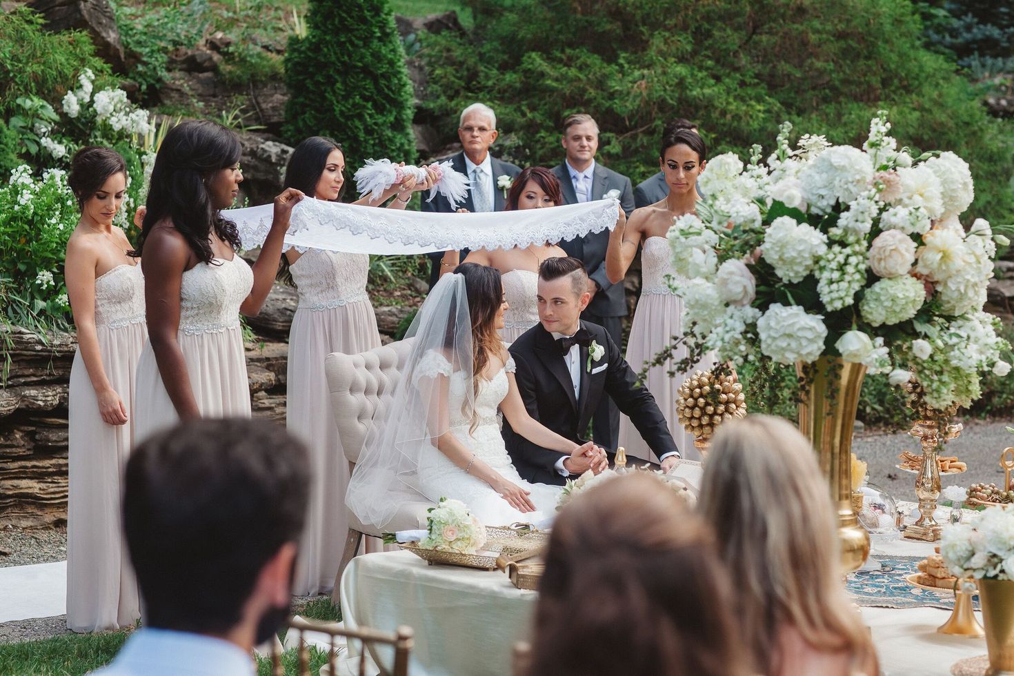 Pristine white ceremony aisle and altar